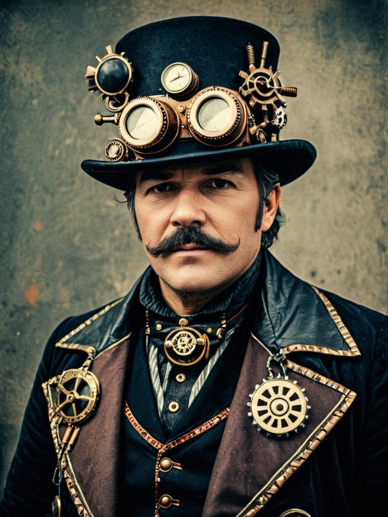 Man in Steampunk Halloween Costume Cosplay Festival Portrait