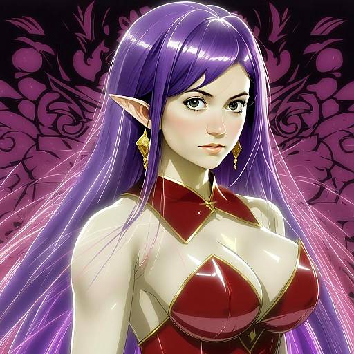 Angela Fantasy Anime Character with Purple Hair from Seiken Densetsu 3
