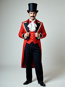 Classic Ringmaster Fancy Dress Costume for Men in Red Tailcoat and Top Hat