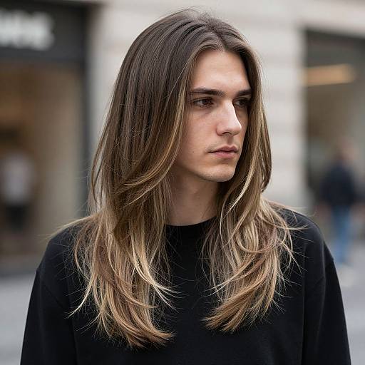 Long Layered Blonde Hair Young Man Portrait Urban Style