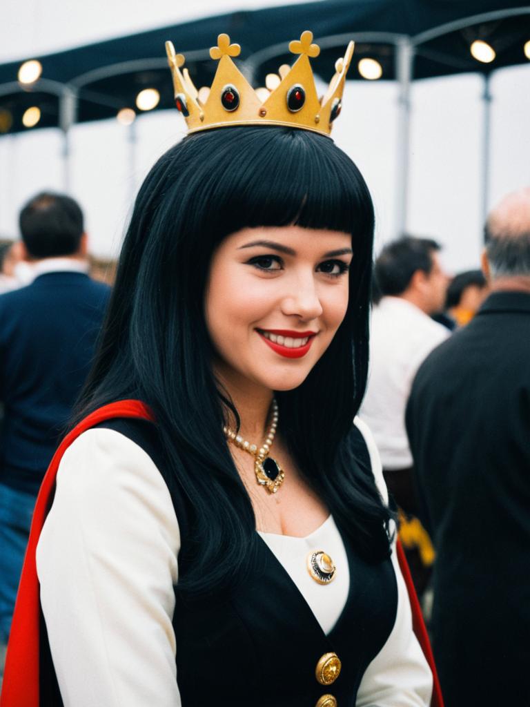 Woman in Queen Costume at Themed Event Candid Portrait