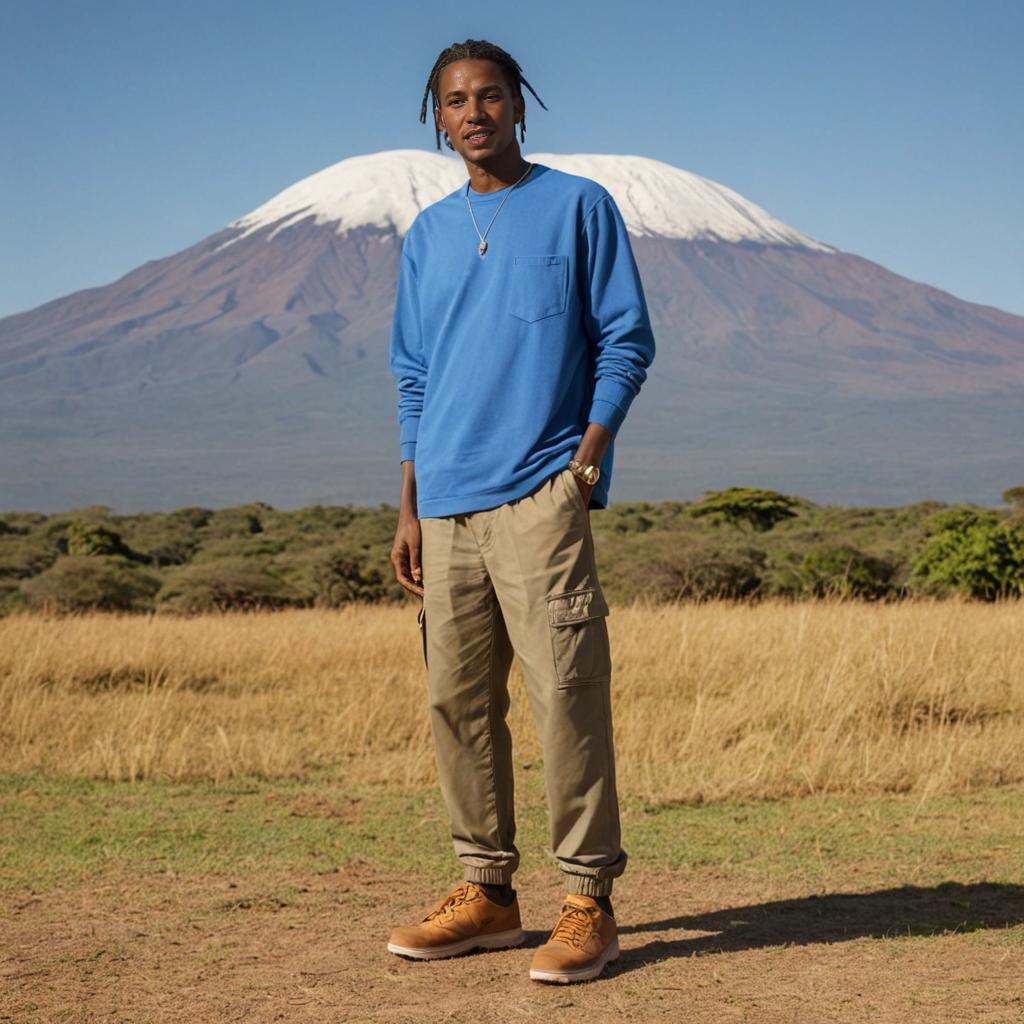 Man in front of Mount Kilimanjaro, Tanzania