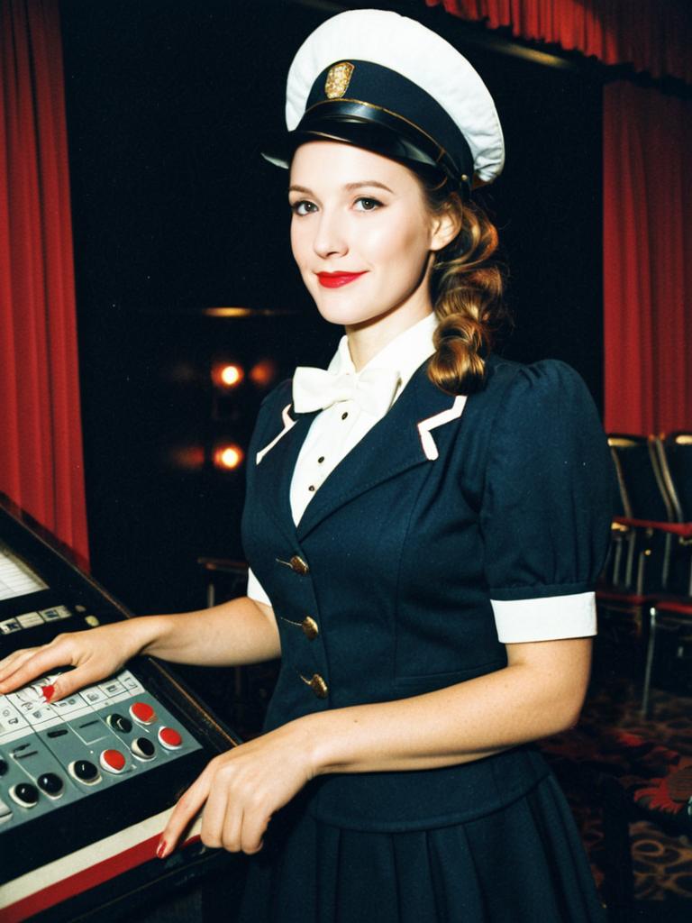 Vintage Cinema Usherette Costume Woman in Classic Theater Uniform