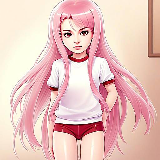 Hakamada Hinata Anime Girl with Long Pink Hair in Gym Uniform