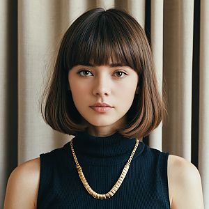 Young Woman with Brown Bob and Curtain Bangs