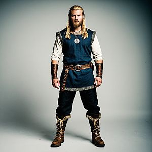 Modern Viking-inspired Man in Blue Tunic