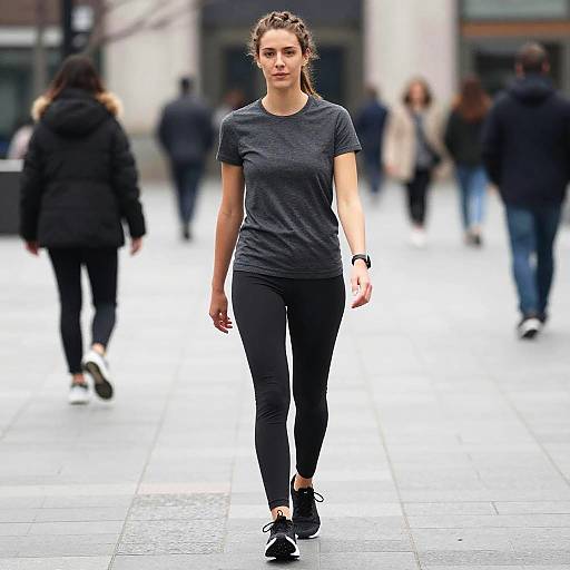 Gen Z Woman Walking in Casual Athletic Wear on Urban Street