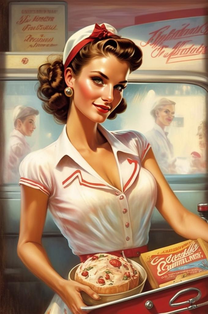 Retro Diner Woman Serving Food