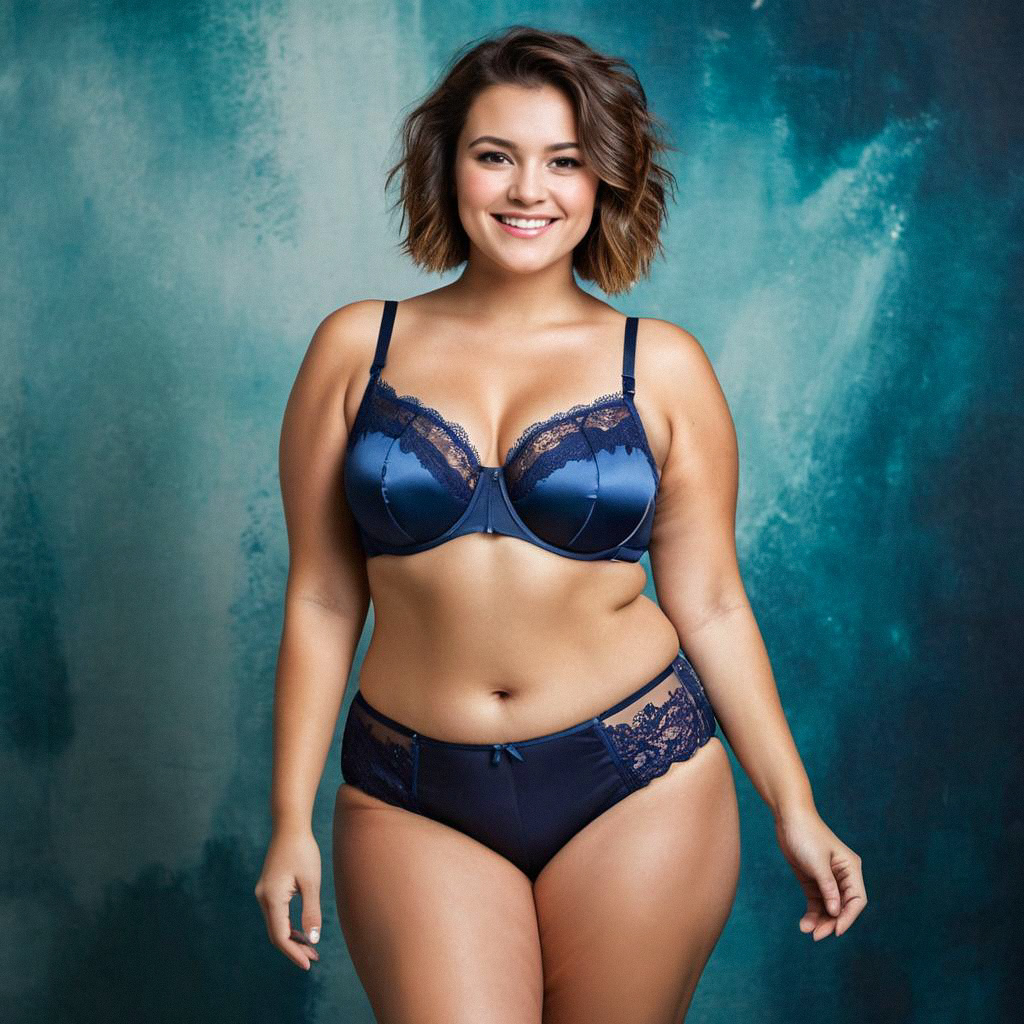 Confident Woman in Dark Blue Lingerie - Body Positivity