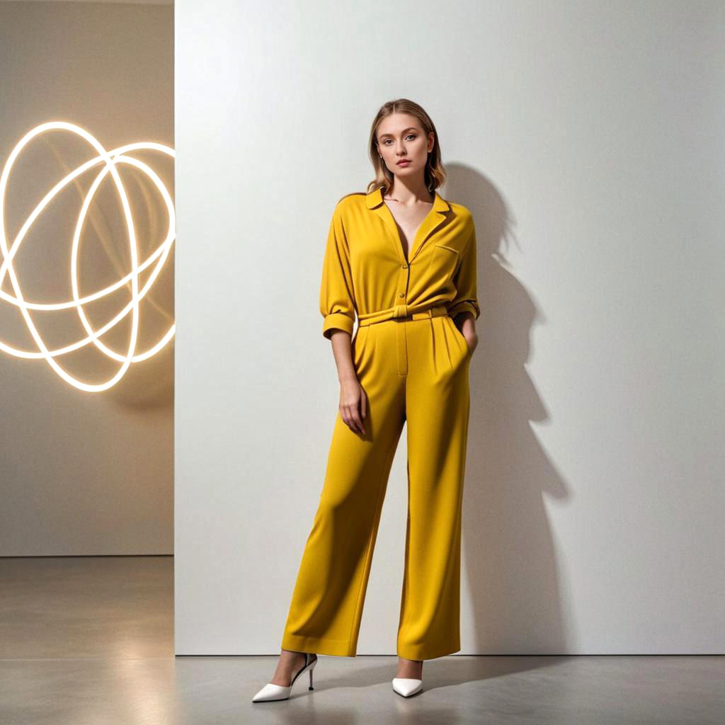 Confident Woman in Yellow Jumpsuit