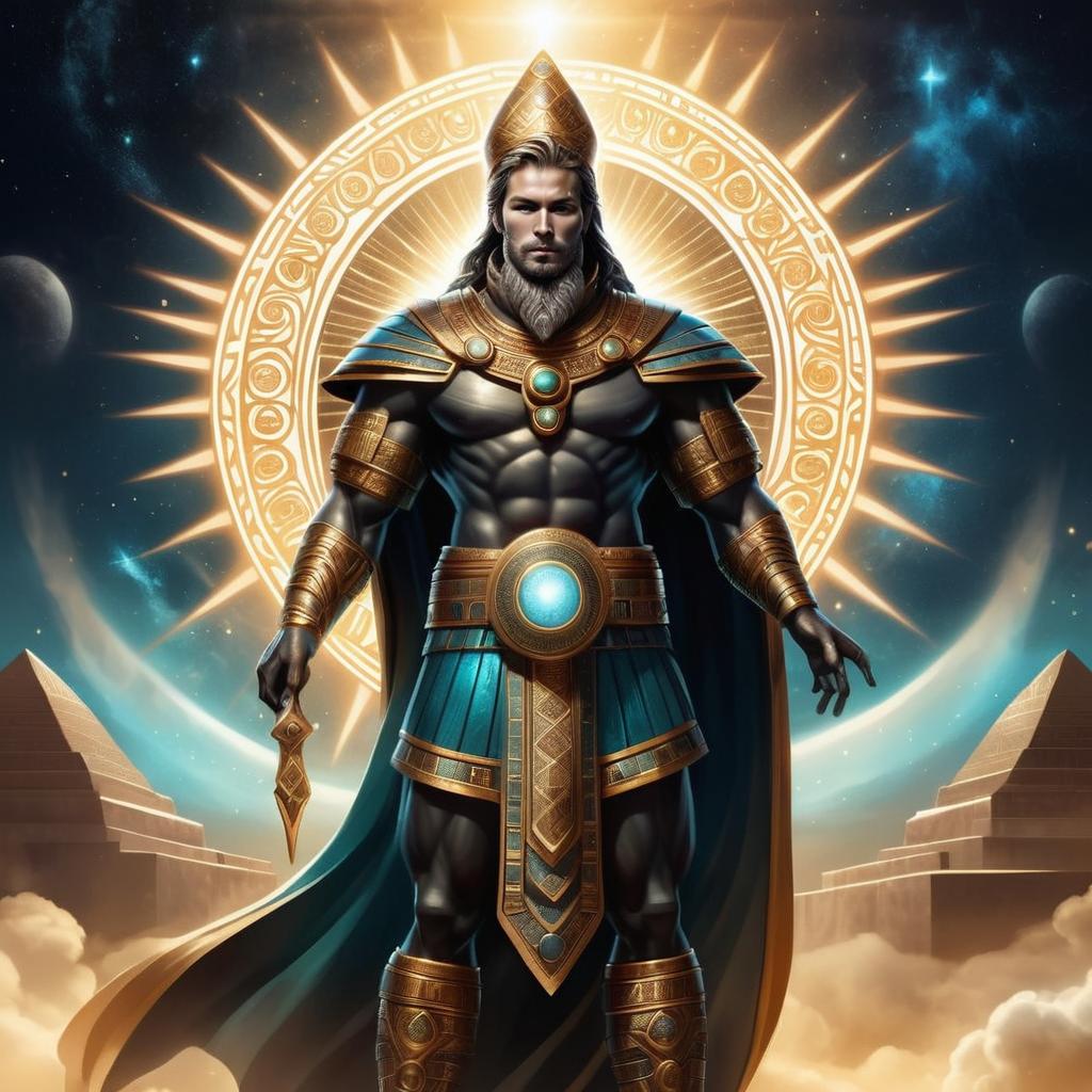 Fantasy Warrior King with Egyptian Armor and Celestial Halo