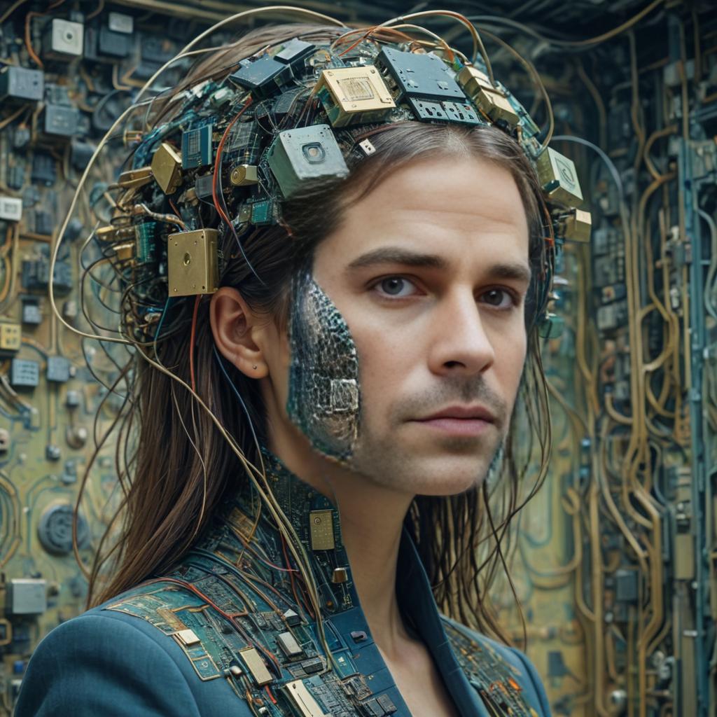 Man with Computer Motherboard Integrated into Head