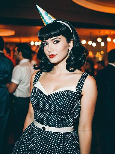 Retro 1950s Woman in Polka Dot Party Dress at Celebration