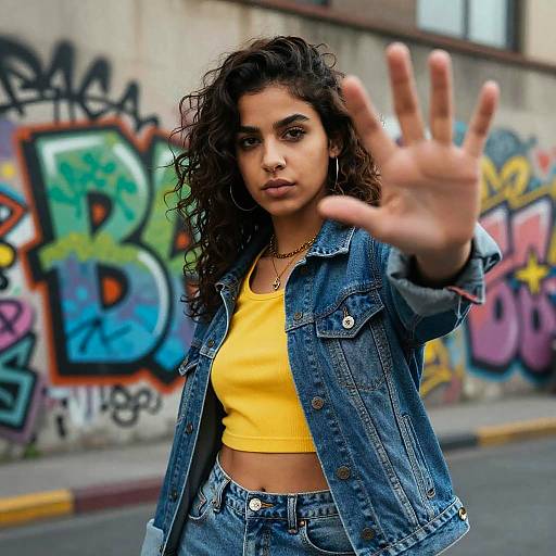 Confident Gen Z Woman in Urban Street Style Denim Outfit