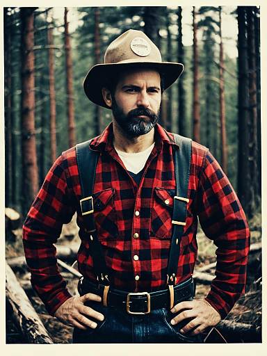 Man in Lumberjack Costume Waist Up Editorial Portrait Photorealistic