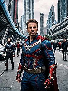 Futuristic Superhero in Sci-Fi City