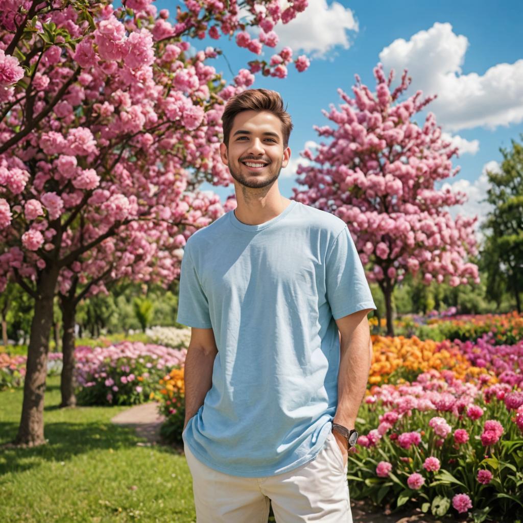 Optimistic Man in Vibrant Garden