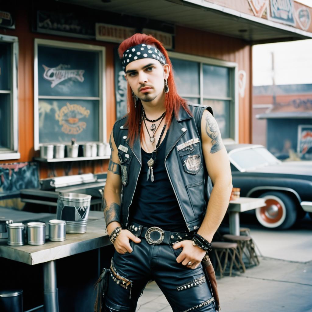 Punk Style Young Man with Red Hair at Retro Diner