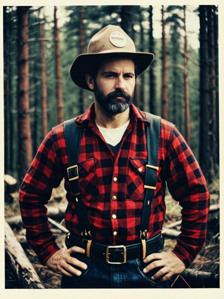 Man in Lumberjack Costume Waist Up Editorial Portrait Photorealistic