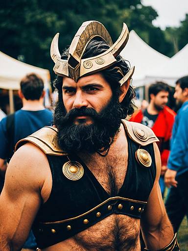 Man in Hephaestus Costume Candid Cosplay Portrait at Mythology Festival