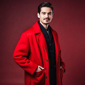 Confident Man in Red Overcoat