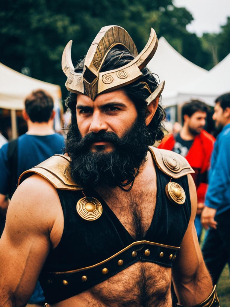 Man in Hephaestus Costume Candid Cosplay Portrait at Mythology Festival
