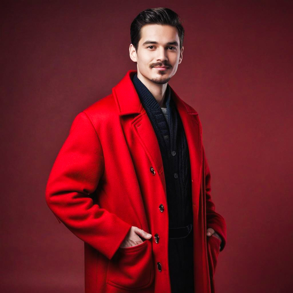 Confident Man in Red Overcoat