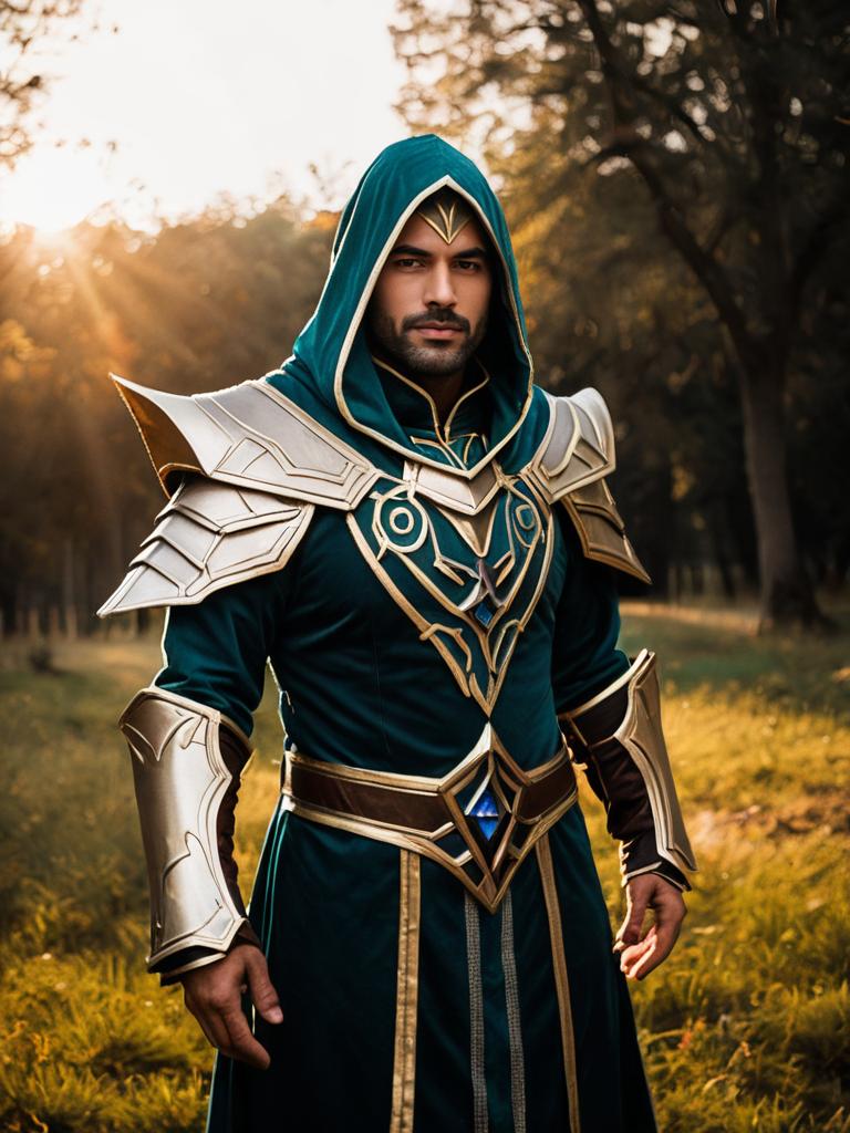 Man Cosplay Wearing Nerevarine Costume Realistic Fantasy Photo