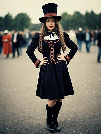 Victorian Style Woman in Facilier Costume Wearing Black Dress and Top Hat