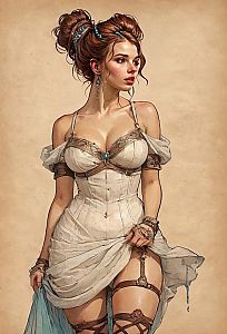 Victorian Inspired Woman in Corset Dress Digital Illustration