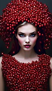 Surreal Fashion: Woman in Berry Outfit