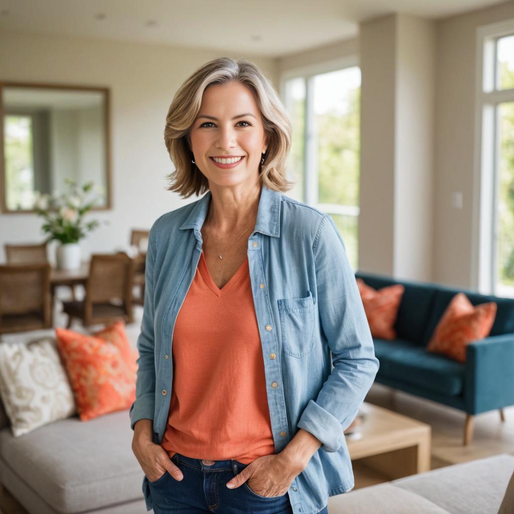 Confident Mature Woman in Stylish Living Room