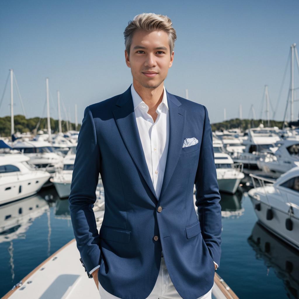 Confident Man in Stylish Jacket on Boat