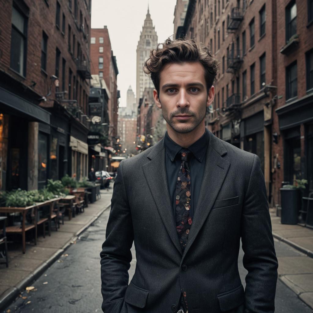 Stylish man in suit on city street