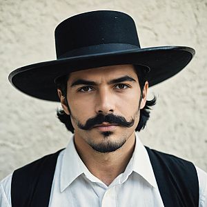 Man in Traditional Attire with Handlebar Mustache