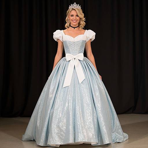 Woman in Light Blue Shimmering Princess Ball Gown with Tiara