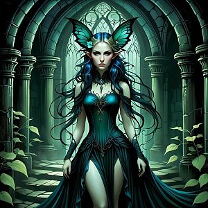 Mysterious Elven Woman in Gothic Cathedral