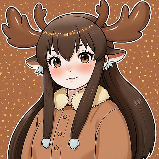 Anime Girl with Moose Antlers Kemono Style Illustration
