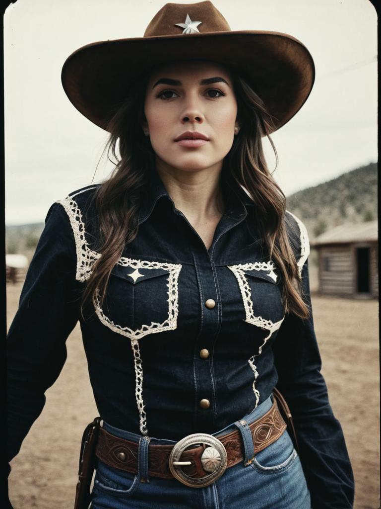 Confident Woman in Cowgirl Costume with Cinematic Western Style