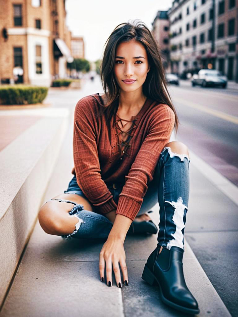 Stylish Young Woman in Urban Setting