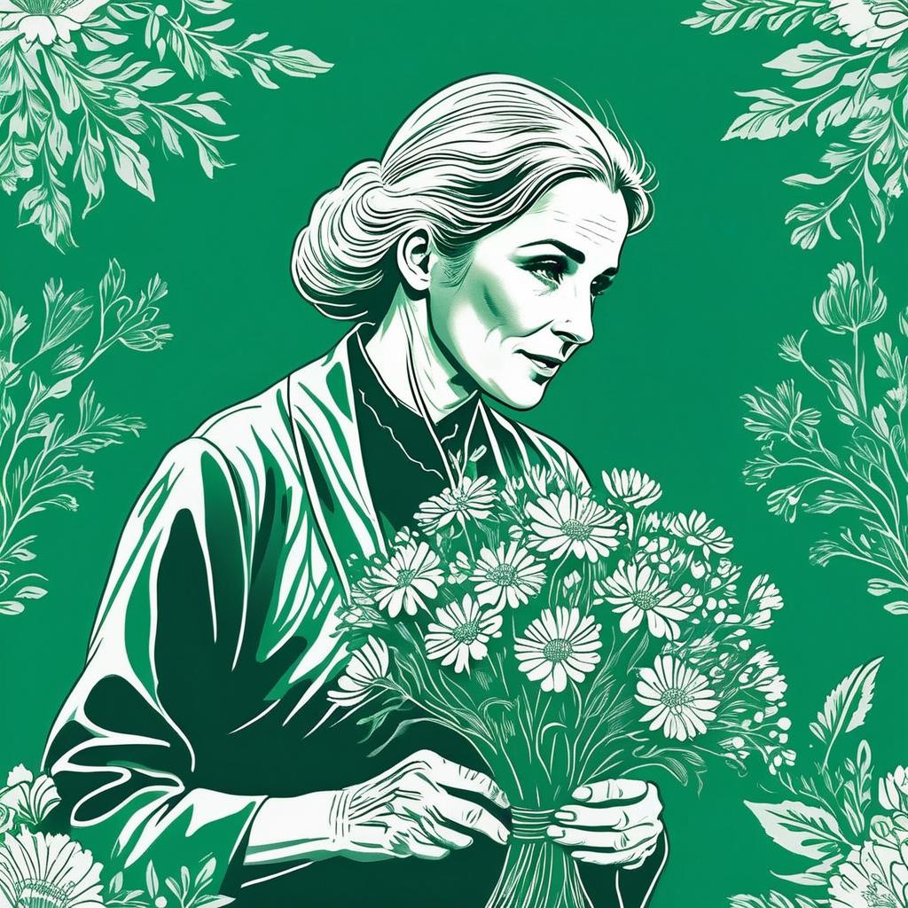 Monochrome Illustration of Woman with Flowers Monochrome Illustration of Woman with Flowers