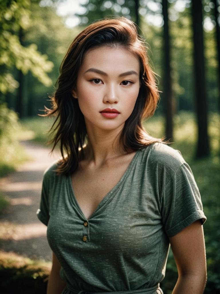 Confident Woman on Forest Path