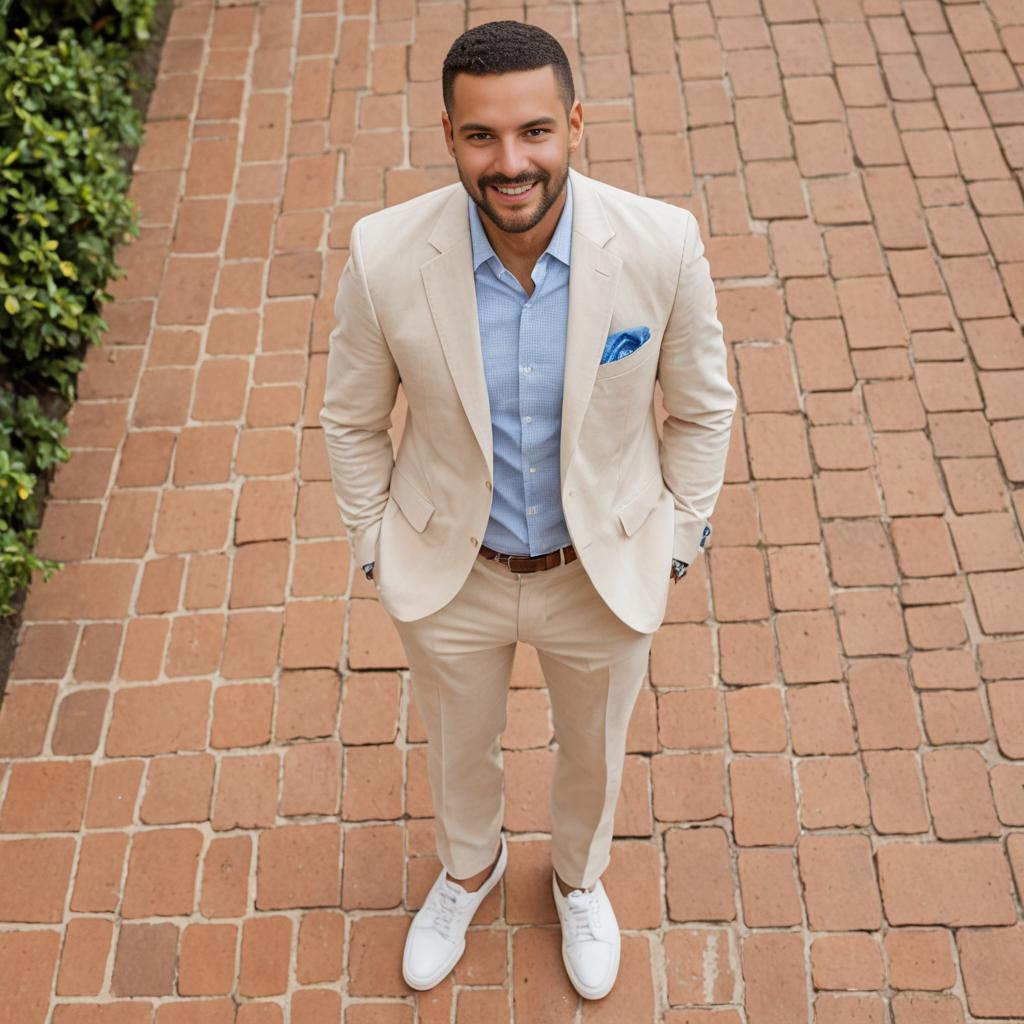 Stylish Man in Beige Suit with Blue Accents