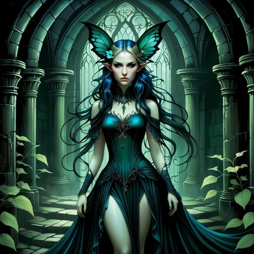 Mysterious Elven Woman in Gothic Cathedral Mysterious Elven Woman in Gothic Cathedral