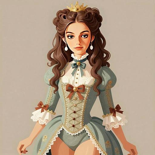 Elegant Renaissance Style Young Woman with Crown Digital Illustration