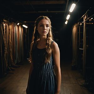 Contemplative Young Woman in Dimly Lit Studio
