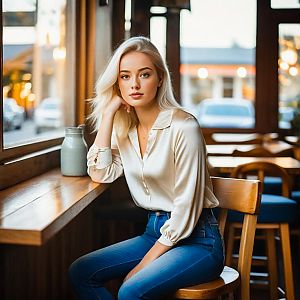 Young Woman in Cozy Cafe