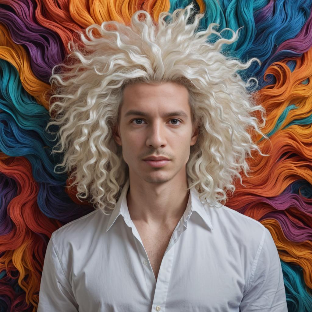 Confident man with voluminous hairstyle against vibrant backdrop