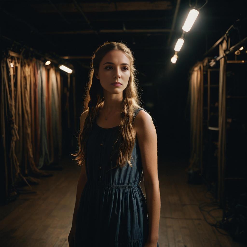 Contemplative Young Woman in Dimly Lit Studio Contemplative Young Woman in Dimly Lit Studio
