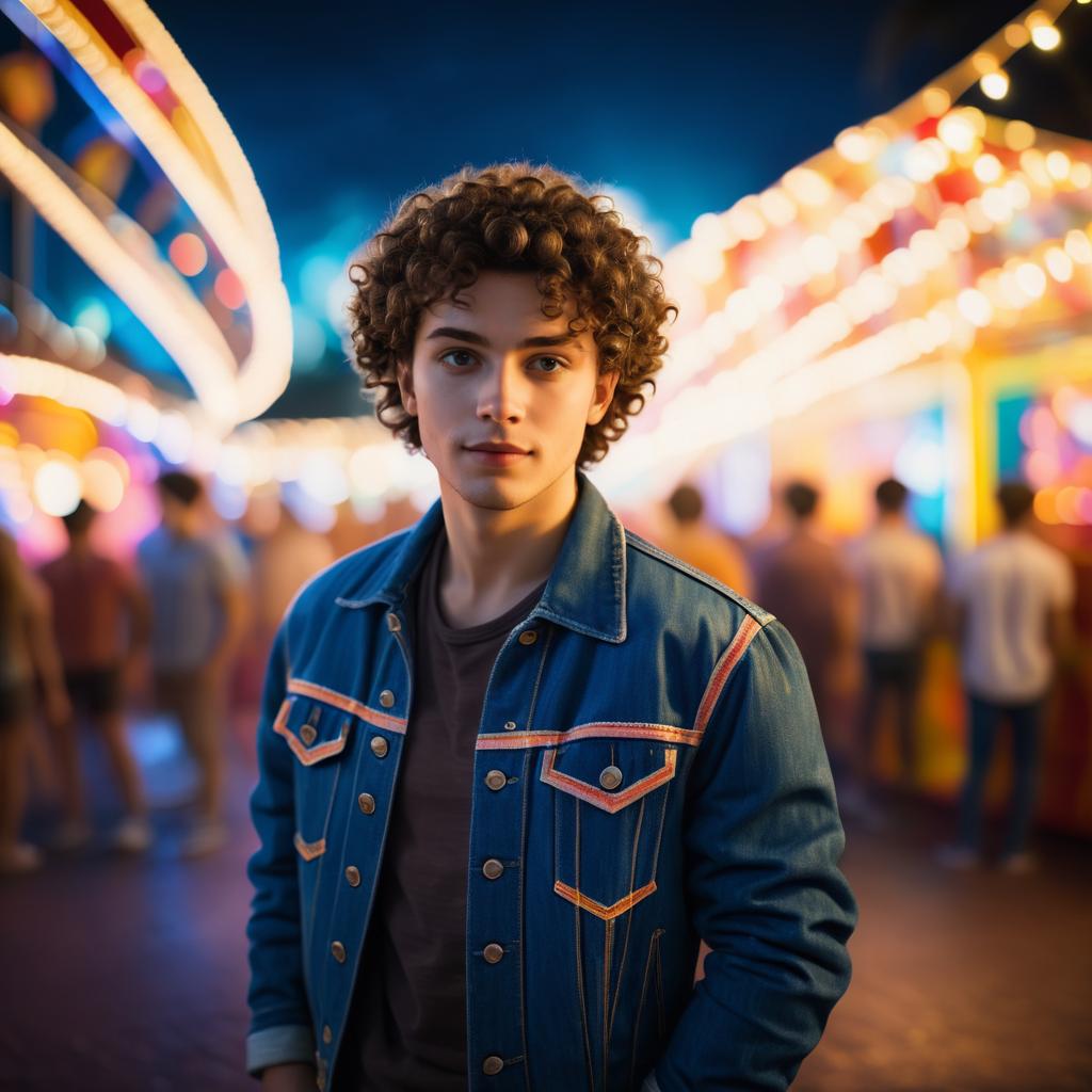 Young Man in Denim Jacket at Carnival